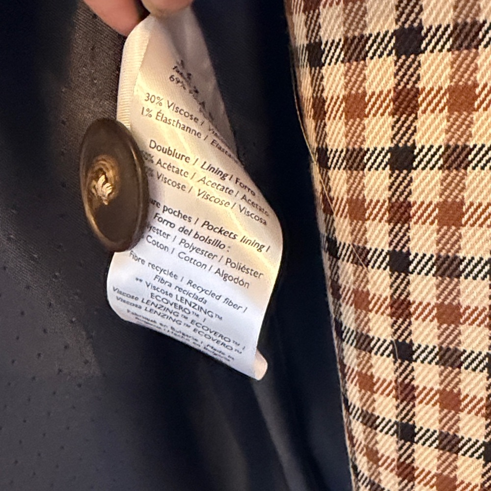Sezane Women's Gabriel Coat in Beige, Black and Camel Checks - Picture 5 of 7